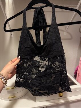 Black Lace Halter Bralette Top